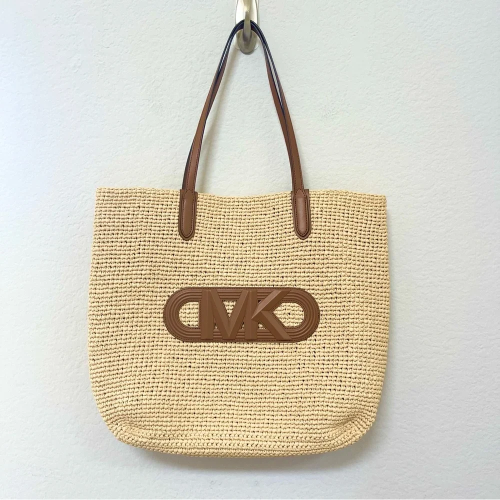 Michael Kors Eliza Extra Large Logo Tote Natural Straw Brown